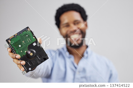 Black man, circuit board in hand and computer hardware, technician with maintenance and electronics upgrade. Motherboard, closeup and CPU, engineering and electric repair with technology and digital Black man, circuit board in hand and computer hardware, technician with maintenance and electronics upgrade. Motherboard, closeup and CPU, engineering and electric repair with technology and digital 137414522