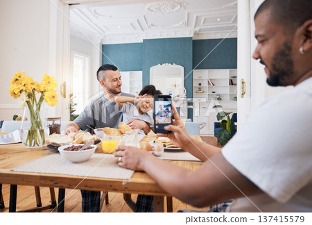 Phone, breakfast and picture of gay couple, child or happy family for memory photo, bonding and care. Cellphone, photography or kid pose with homosexual, queer or non binary dad for social media post Phone, breakfast and picture of gay couple, child or happy family for memory photo, bonding and care. Cellphone, photography or kid pose with homosexual, queer or non binary dad for social media post 137415579