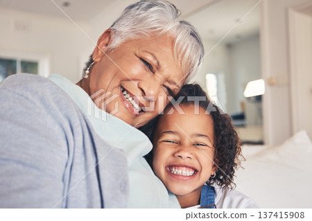 Portrait, child or happy grandma in a selfie with love, care or smile bonding to relax together at home. Face, photo or senior grandmother taking pictures with girl or kid on sofa of family house Portrait, child or happy grandma in a selfie with love, care or smile bonding to relax together at home. Face, photo or senior grandmother taking pictures with girl or kid on sofa of family house 137415908