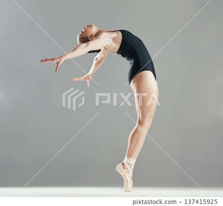 Mockup, balance or girl ballet dancing for fitness, art or creative freedom performance in studio. Space, dancer or woman ballerina training to exercise body or practice skill on white background Mockup, balance or girl ballet dancing for fitness, art or creative freedom performance in studio. Space, dancer or woman ballerina training to exercise body or practice skill on white background 137415925