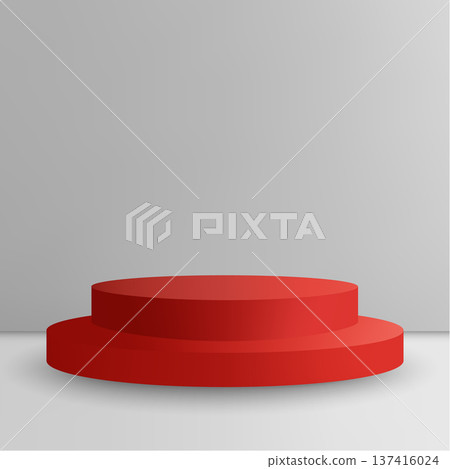 Red round 3D podium on gray background for product showcase. Eps 10 Red round 3D podium on gray background for product showcase. Eps 10 137416024