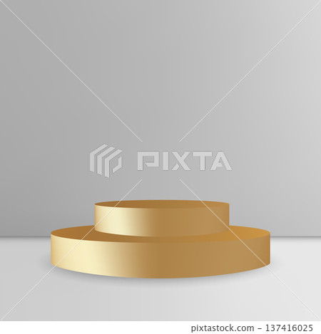 Golden round 3D podium on gray background, premium product pedestal. Eps 10 Golden round 3D podium on gray background, premium product pedestal. Eps 10 137416025