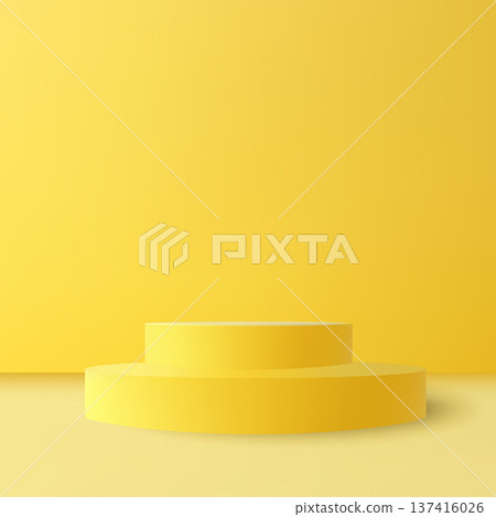 Yellow round 3D podium on yellow background for product presentation. Eps 10 137416026