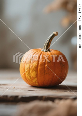 木桌上的橙色小南瓜 137416642