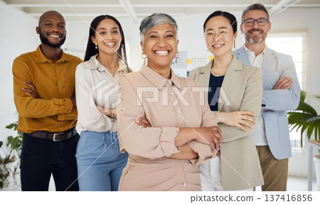 Portrait, business people with arms crossed and team, happy working together with diversity and community. Corporate group, support and confidence with collaboration, mission and professional smile Portrait, business people with arms crossed and team, happy working together with diversity and community. Corporate group, support and confidence with collaboration, mission and professional smile 137416856