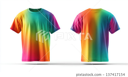 Rainbow gradient t shirt mockup, front and back view 137417154
