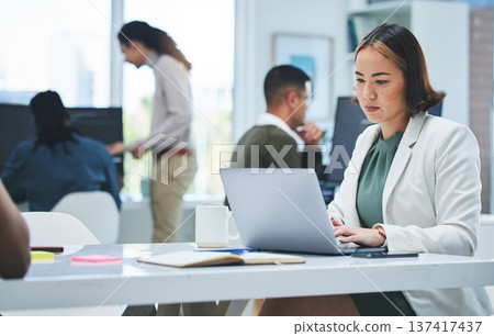 Business, thinking and woman with laptop, stress and connection with website info, email and research. Professional, consultant or employee with pc, search internet and online reading with technology Business, thinking and woman with laptop, stress and connection with website info, email and research. Professional, consultant or employee with pc, search internet and online reading with technology 137417437