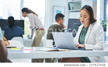 Business, stress and woman with laptop, tired and connection with burnout, depression and research. Person, consultant and employee with pc, search internet and planning with fatigue and overworked Business, stress and woman with laptop, tired and connection with burnout, depression and research. Person, consultant and employee with pc, search internet and planning with fatigue and overworked 137417438