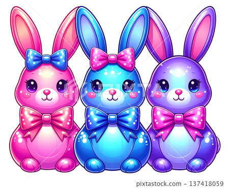 set of cute rabbits with eggs 137418059