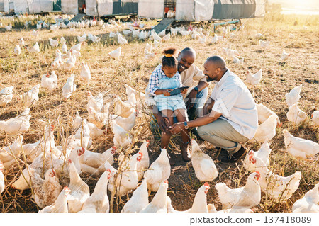 Family, chicken farm and hug in countryside with sustainability, agriculture help and kid. Gay parents, farming and child together with parent love and support with bird and animal stock in field Family, chicken farm and hug in countryside with sustainability, agriculture help and kid. Gay parents, farming and child together with parent love and support with bird and animal stock in field 137418089