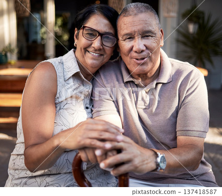 Portrait, love or happy old couple on outdoor date for bonding together in retirement with care. Senior, elderly man or mature woman hug to relax with support, peace or trust on a holiday vacation Portrait, love or happy old couple on outdoor date for bonding together in retirement with care. Senior, elderly man or mature woman hug to relax with support, peace or trust on a holiday vacation 137418587