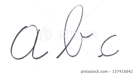 the letters a, b and c written in cursive with a black marker 137418842