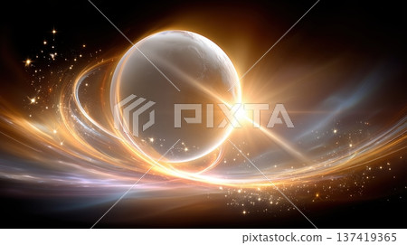 Abstract Cosmic Scene with Glowing Planet, Rings, and Starburst 137419365