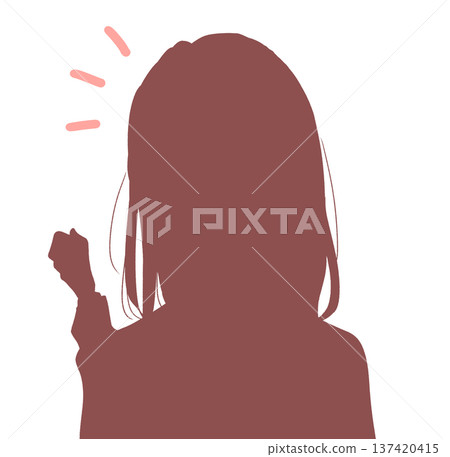 Female student making a fist with one hand, bust up, silhouette Female student making a fist with one hand, bust up, silhouette 137420415
