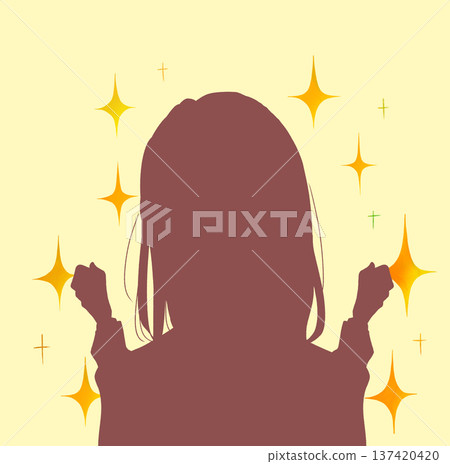 女學生雙手握拳，半身像，剪影，閃閃發光 137420420