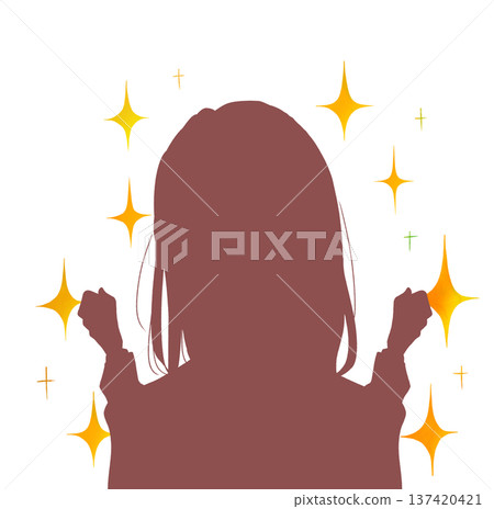 女學生雙手握拳,半身像,剪影,閃閃發光 女學生雙手握拳,半身像,剪影,閃閃發光 137420421