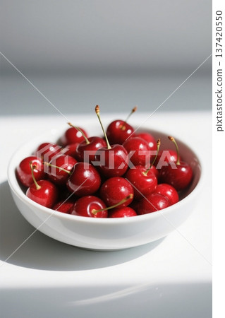 Fresh cherries in a white bowl Fresh cherries in a white bowl 137420550