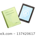 Hand-drawn illustration of a notebook and tablet 137420617