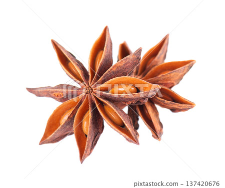 Star anise isolated on white background. Anise stars or badian spice. Clipping path. Star anise isolated on white background. Anise stars or badian spice. Clipping path. 137420676