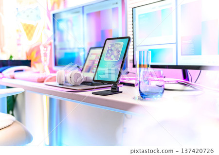 Desk gadgets and lighting 137420726
