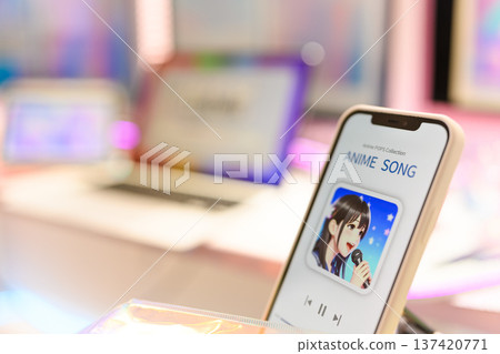 Anime songs playing on smartphone Anime songs playing on smartphone 137420771