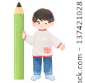 Big pencil and child boy 137421028