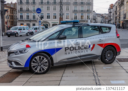 France, Clermont-Ferrand, National Police car on Place de Jaude. France, Clermont-Ferrand, National Police car on Place de Jaude. 137421117