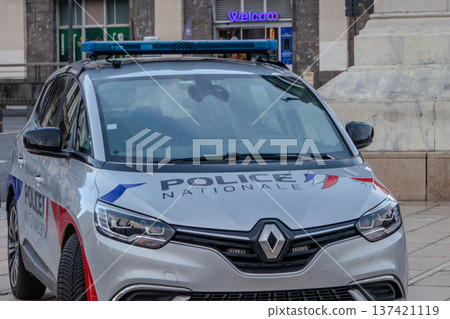France, Clermont-Ferrand, National Police car on Place de Jaude. 137421119