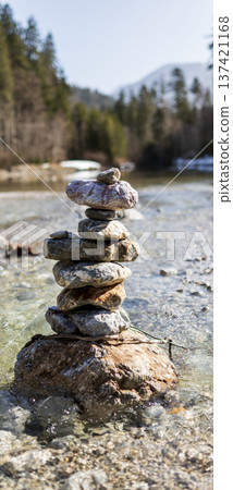Zen Stone Stack with Copy Space Balance and Mindfulness Concept Zen Stone Stack with Copy Space Balance and Mindfulness Concept 137421168
