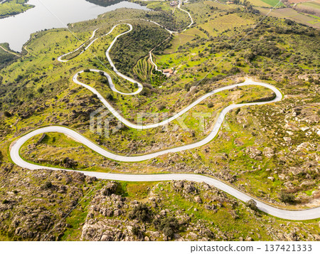 Winding Road. Portugal. Aerial View Winding Road. Portugal. Aerial View 137421333