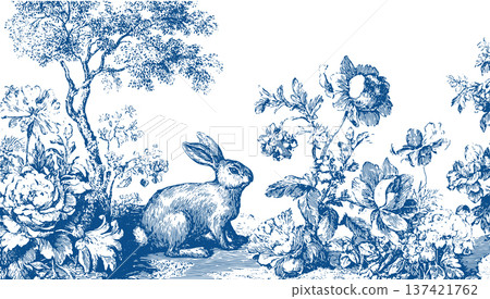 Bunny in the garden among flowers, 137421762
