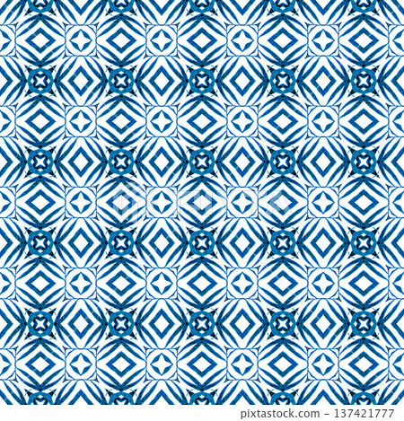 Textile ready symmetrical print, swimwear fabric, wallpaper, wrapping. Blue amazing boho chic summer design. Striped hand drawn design. Repeating striped hand drawn border. Textile ready symmetrical print, swimwear fabric, wallpaper, wrapping. Blue amazing boho chic summer design. Striped hand drawn design. Repeating striped hand drawn border. 137421777