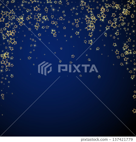 Starry night fairy tale background. Cute sparkling twinkles, christmas spirit in the air. Festive stars vector illustration on dark blue background. 137421779