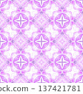 Textile ready brilliant print, swimwear fabric, wallpaper, wrapping. Purple overwhelming boho chic summer design. Green geometric chevron watercolor border. Chevron watercolor pattern. 137421781