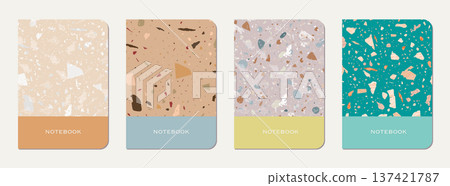 Brochure cover design. Terrazzo abstract background made of natural stones, granite, quartz and marble. Venetian terrazzo texture brochure template. Brochure cover design. Terrazzo abstract background made of natural stones, granite, quartz and marble. Venetian terrazzo texture brochure template. 137421787