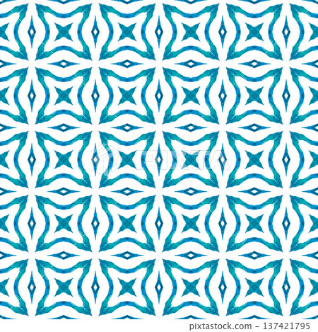 Medallion seamless pattern. Blue amazing boho chic summer design. Watercolor medallion seamless border. Textile ready pleasant print, swimwear fabric, wallpaper, wrapping. Medallion seamless pattern. Blue amazing boho chic summer design. Watercolor medallion seamless border. Textile ready pleasant print, swimwear fabric, wallpaper, wrapping. 137421795