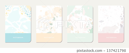 Notebook cover design. Terrazzo abstract background made of natural stones, granite, quartz and marble. Venetian terrazzo texture notebook cover template. Notebook cover design. Terrazzo abstract background made of natural stones, granite, quartz and marble. Venetian terrazzo texture notebook cover template. 137421798