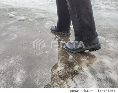 Cold pavement, icy patches, and melting snow. Cold pavement, icy patches, and melting snow. 137421864
