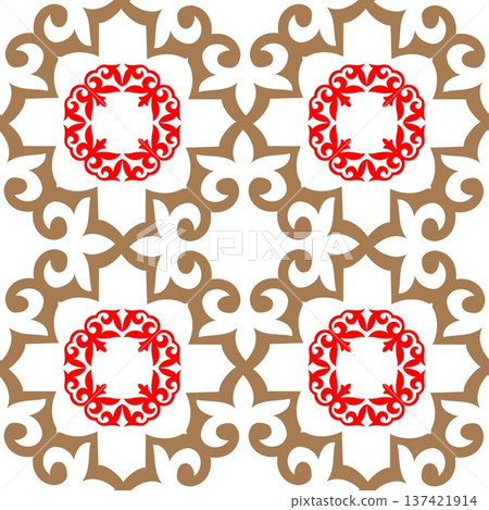 Seamless pattern in arabic style. Central Asian ornament, traditional floral, symmetrical geometric ornament. For textile, embroidery, tile, Mediterranean ceramic, patchwork. Vector illustration. Seamless pattern in arabic style. Central Asian ornament, traditional floral, symmetrical geometric ornament. For textile, embroidery, tile, Mediterranean ceramic, patchwork. Vector illustration. 137421914