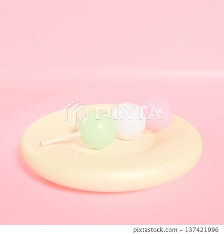 Cute 3D three-colored dumplings and a plump plate 137421996