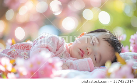 Portrait of a cute baby taking a nap 137422314