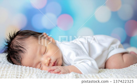 Portrait of a cute baby taking a nap 137422325