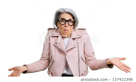 Senior woman shrugging with clueless and confused expression 137422396