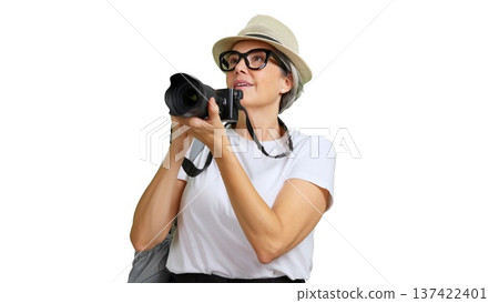 Mature woman traveling using camera for enjoying photography 137422401