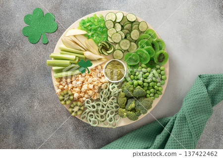 Healthy green snack plate for festive party top view 137422462