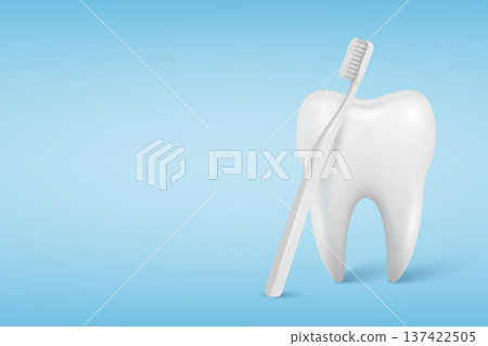 Vector 3d Tooth with Toothbrush on Blue Background. Dental Care and Oral Hygiene Concept. Clean Healthy Tooth Icon for Dentistry Clinic. Tooth Cleaning and Whitening Symbol Vector 3d Tooth with Toothbrush on Blue Background. Dental Care and Oral Hygiene Concept. Clean Healthy Tooth Icon for Dentistry Clinic. Tooth Cleaning and Whitening Symbol 137422505