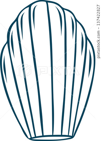 Mediterranean blue line doodle of a classic shell-shaped Madeleine. Minimalist French pastry icon for dessert packaging, cafe logos or culinary illustrations Mediterranean blue line doodle of a classic shell-shaped Madeleine. Minimalist French pastry icon for dessert packaging, cafe logos or culinary illustrations 137422827