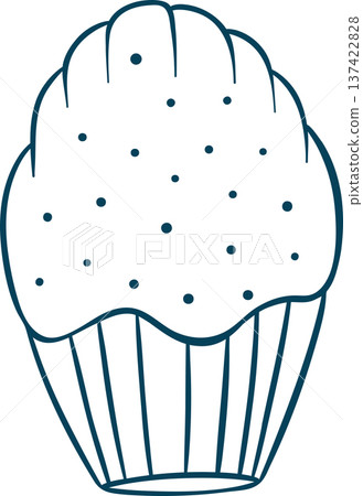 A small shell-shaped Madeleine cake with smooth icing, drawn in simple Mediterranean blue lines. French madeleine icon for bakery menus 137422828