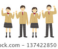 Set of illustrations of male and female students wearing uniforms and making a fist pump_Beige Set of illustrations of male and female students wearing uniforms and making a fist pump_Beige 137422850