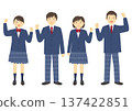 Set of illustrations of male and female students wearing uniforms and giving a fist pump_navy blue Set of illustrations of male and female students wearing uniforms and giving a fist pump_navy blue 137422851